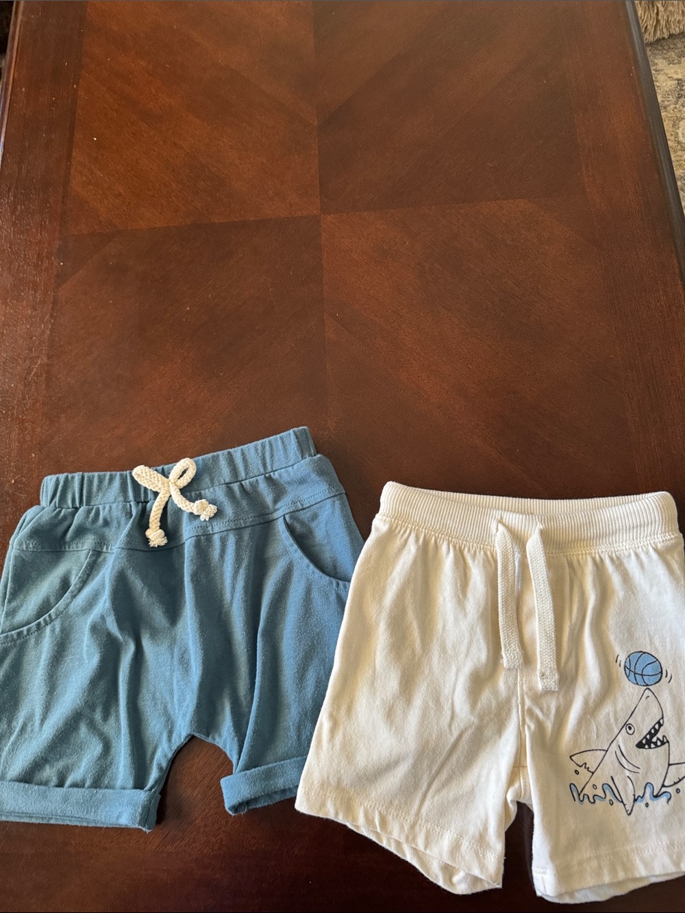 Kids Cotton Drawstring Shorts - Blue and White